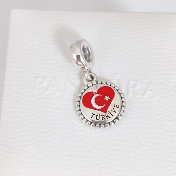 Pandora Türkiye Heart Flag Dangle Charm with box - Picture 4 of 8